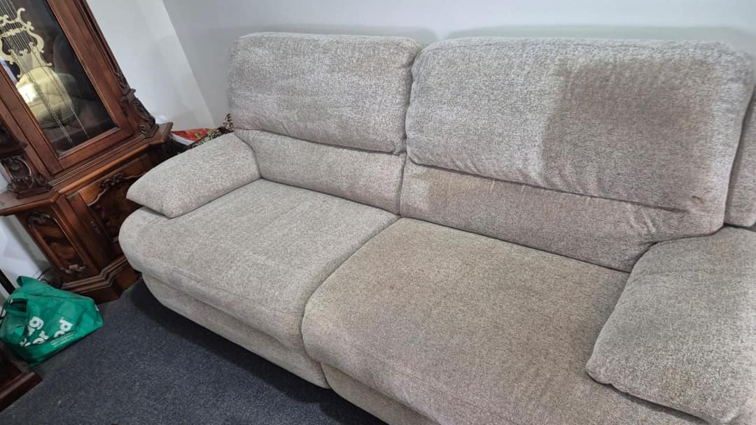 Upholstery cleaning Swan Hill - lounge half cleaned showing the difference